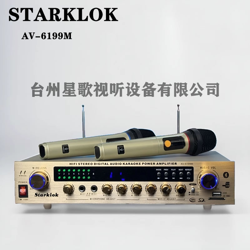 starklok Av6199M双无线话筒功放机1000w大功率家用K歌功放扩音机 - 图2