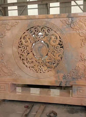 定制雕缕空石浮雕地大理石壁画墙青石仿古福字青石窗花户外摆件