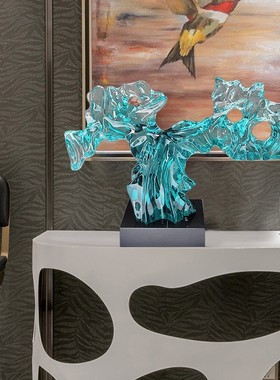 轻奢现代太湖石雕塑样板房办公室酒店玄关透明树脂铂晶抽象摆件