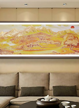 金山聚宝盆铜雕装饰画风水财运高端办公室挂画手工錾刻闪亮金线