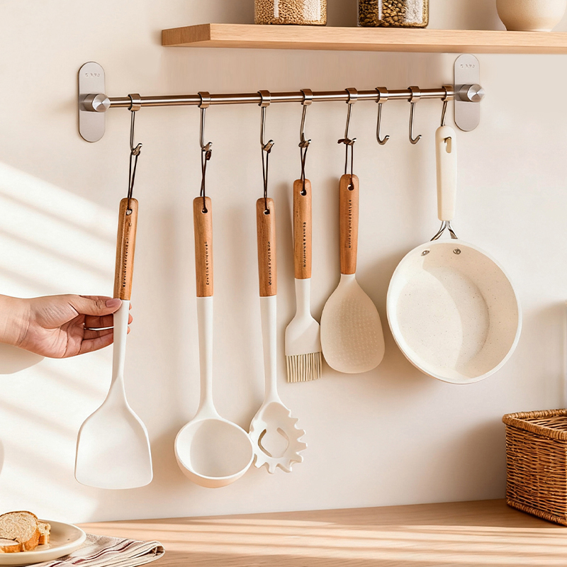 摩登主妇304不锈钢厨房置物架锅铲子勺子挂架挂杆免打孔收纳挂钩 - 图3