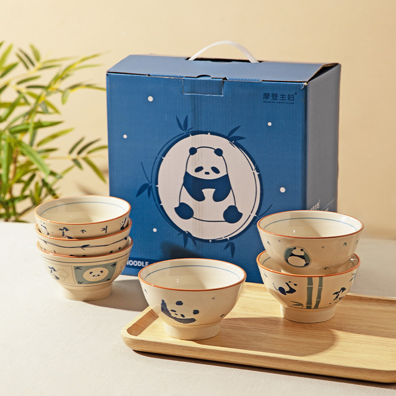 摩登主妇mototo熊猫米饭碗国风餐具套装家用2026新款陶瓷高脚碗,淘宝优惠券,粉丝福利购,淘宝优惠卷