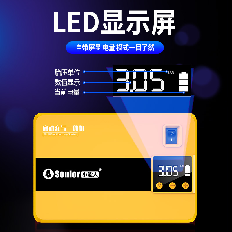 小能人汽车紧急应急启动电源车载无线充气泵一体机大容量搭电神器 - 图3