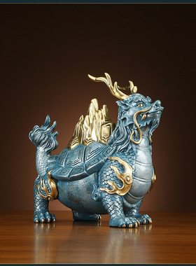 龙龟霸下黄铜彩铜摆件