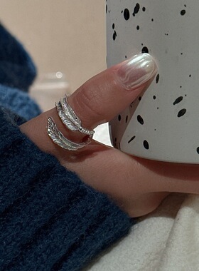 s925纯银韩版小众设计感羽毛戒指韩国风博主款简约时髦指环