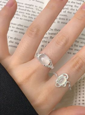 jz1779轻奢感个性原创设计天然水晶s925纯银褶皱纹理开口戒指