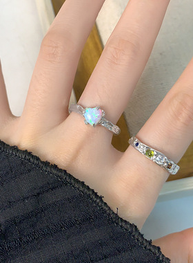 JZ810韩版INS小众设计褶皱肌理质感欧泊石戒指纯银S925不规则指环