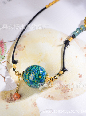 秋季原创设计大漆珠项链手工编织女生时尚转运珠吊坠绳四季毛衣链