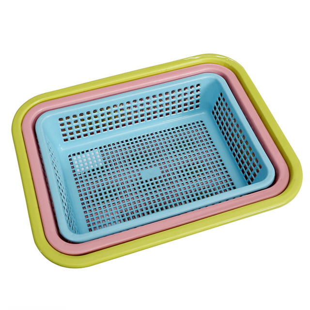 Fruit storage basket household drain plastic storage basket small kitchen rectangular hollow debris basket for dishes