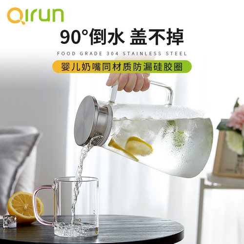 家用冷水壶耐热高温凉水壶夏玻璃凉白开水杯套装大容量扎壶冷泡瓶 - 图0