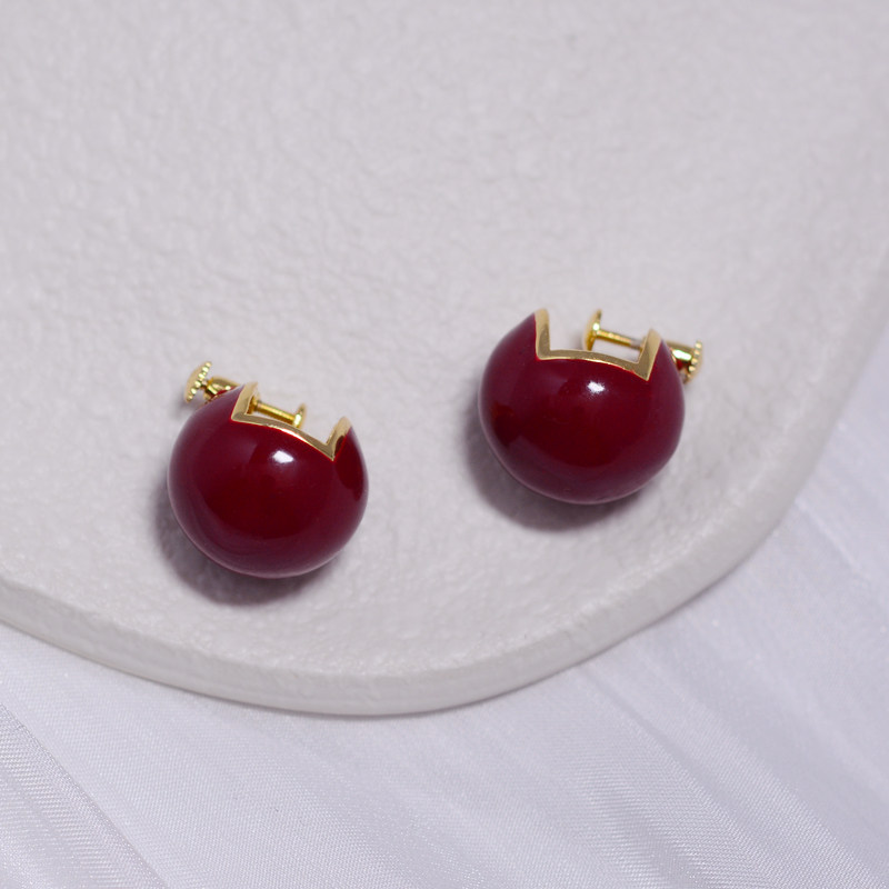 新年红!车厘子色纯银球型螺旋耳夹 阳光的味道耳夹