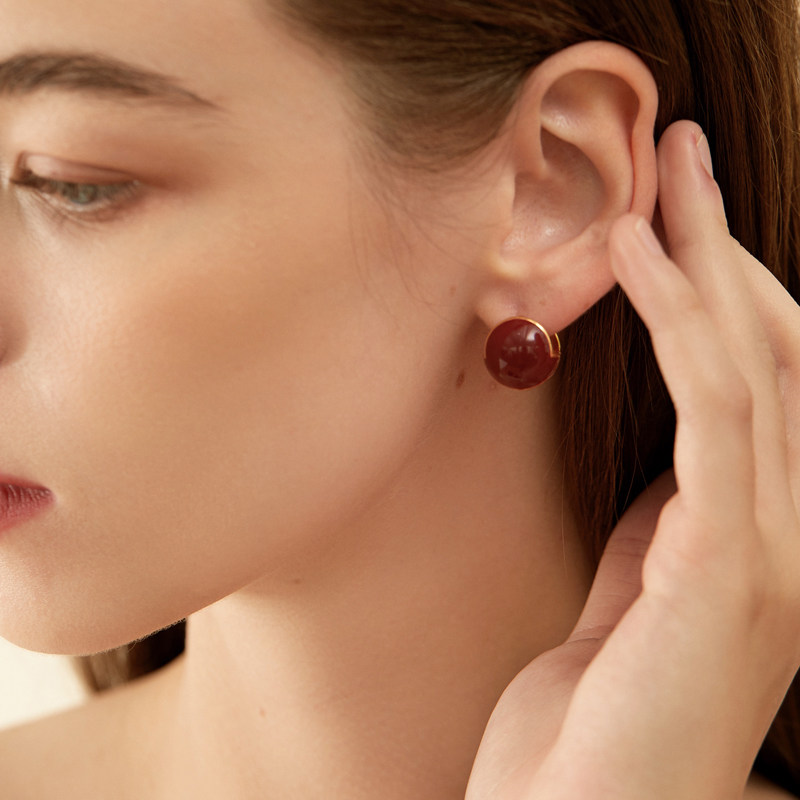 新年红!车厘子色纯银球型螺旋耳夹 阳光的味道耳夹