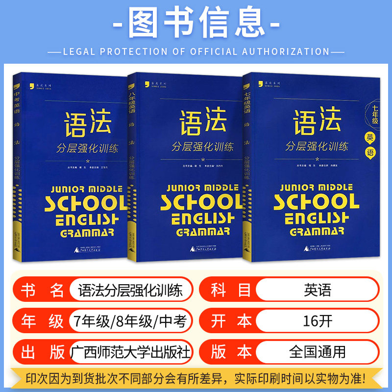 初中蓝皮英语系列七八九年级中考语法分层强化训练初三一二语法大全必刷题听力完型完形填空与阅读理解提优专项全国通用蓝皮书789
