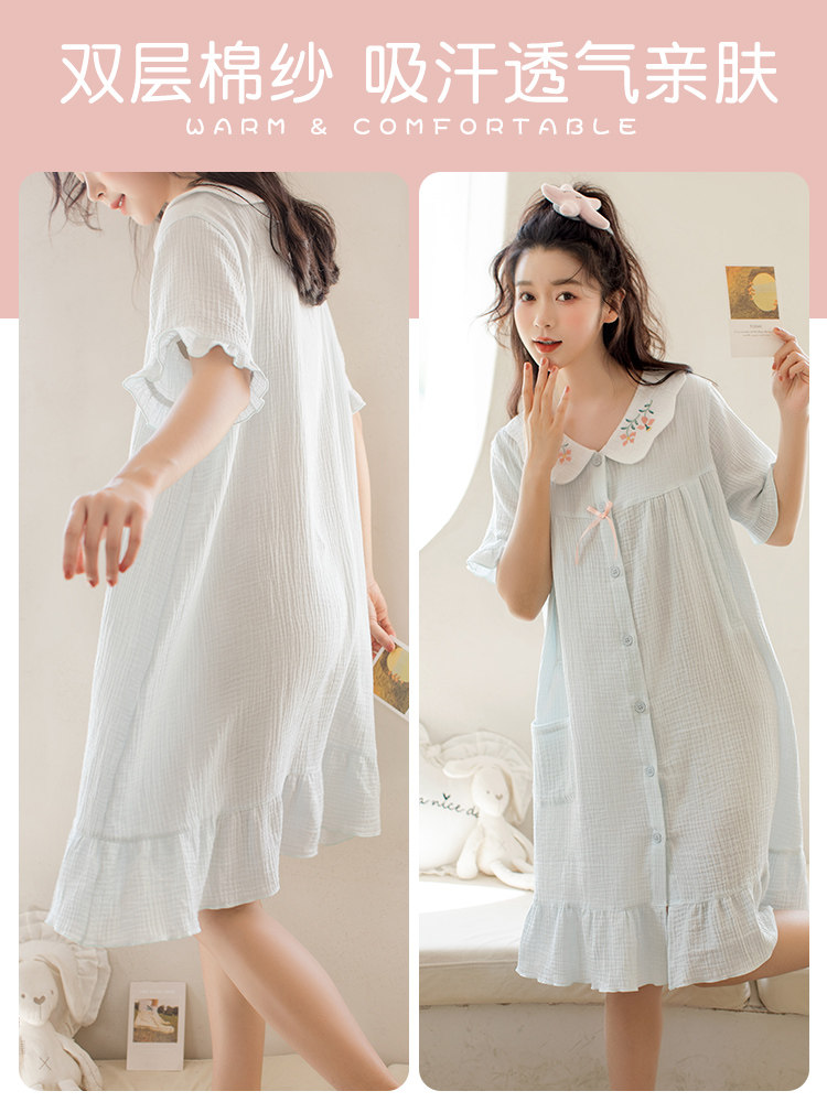 家时光哺乳睡裙夏季纯棉纱布连衣裙 hthome家时光叙威家居裙