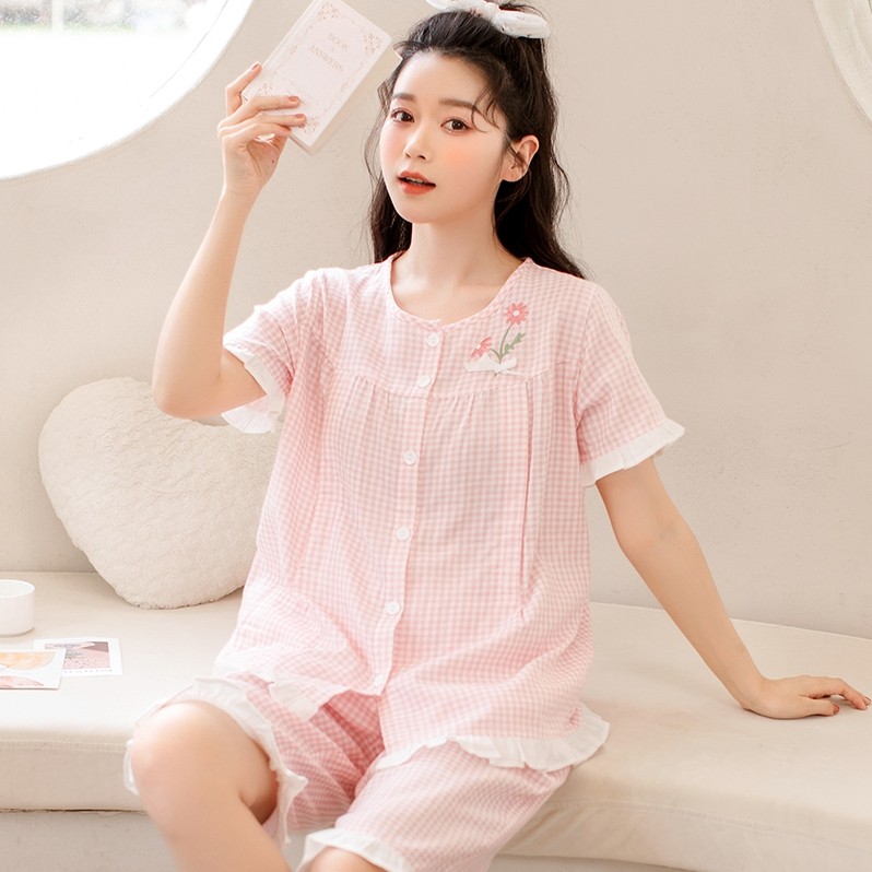 家时光夏季月子服产后短袖纯棉睡衣 hthome家时光叙威家居服套装