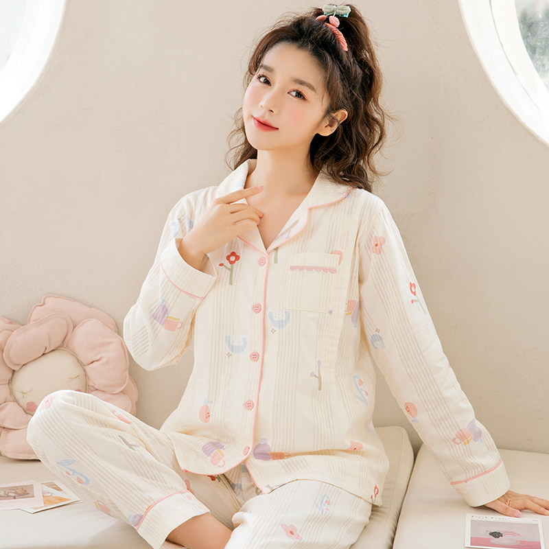 家时光月子服夏季产后纯棉纱布睡衣 hthome家时光叙威家居服套装