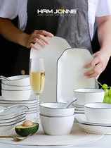 Bowl Dish Western Meal Kit Home Cutlery Ceramic Nordic Mesh Red Ins eating bowls Blister Noodles Bowl spoon Assembling Nordic Wind