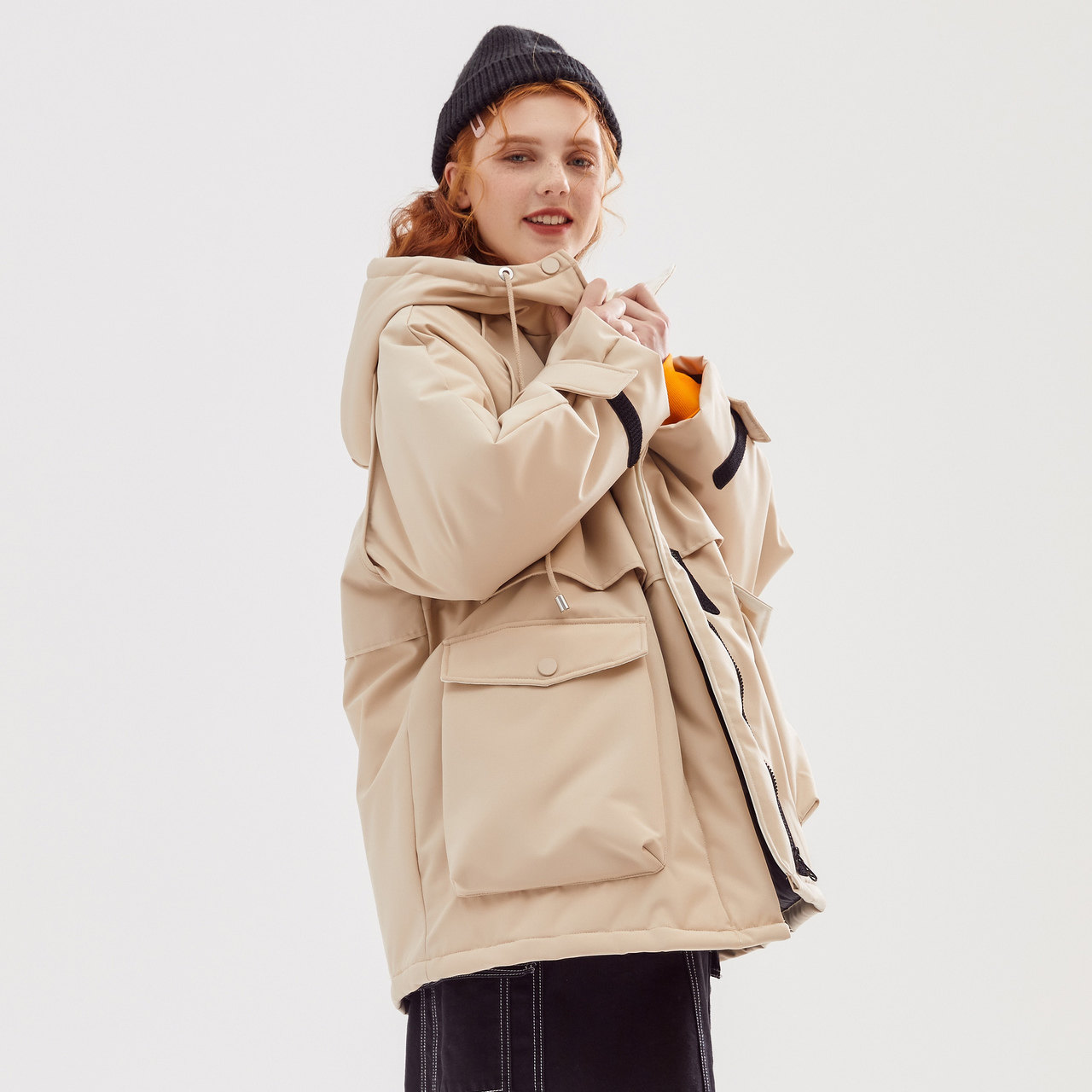 美特斯邦威休闲连帽双袋棉褛大棉服 metersbonwe霓尚棉衣/棉服