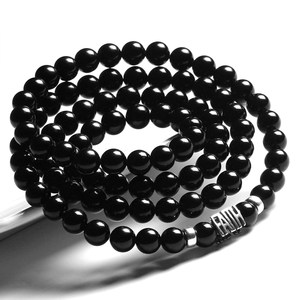 古凡黑曜石情侣手链男士黑玛瑙手链韩版简约手串女潮水晶佛珠首饰