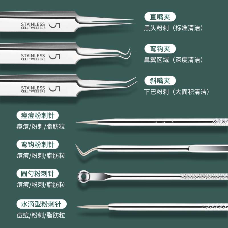 超尖粉刺针套装细胞夹去黑头镊子祛痘痘神器刮闭口挑挤痘清洁工具-图0