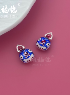 足银999珐琅彩3D盘缠吞金兽吊坠挂件手工DIY编绳串珠手链银饰配件