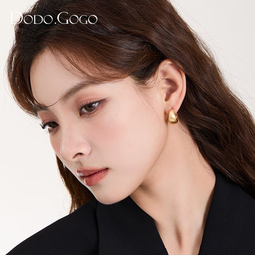 DODOGOGO几何素圈耳扣女法式高级感金属圆圈耳环2024新款圈圈耳钉 - 图1