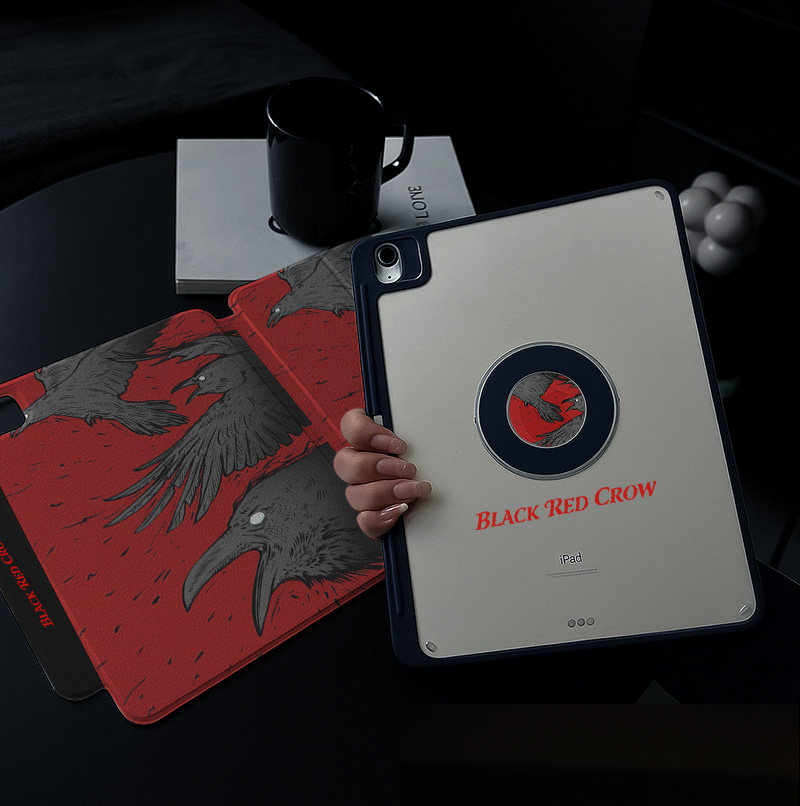 ipadair7保护套磁吸双面夹2025pro13第八九十代电脑软壳带笔槽2024pro11寸红色黑色乌鸦mini6平板iqoopad5壳 - 图2