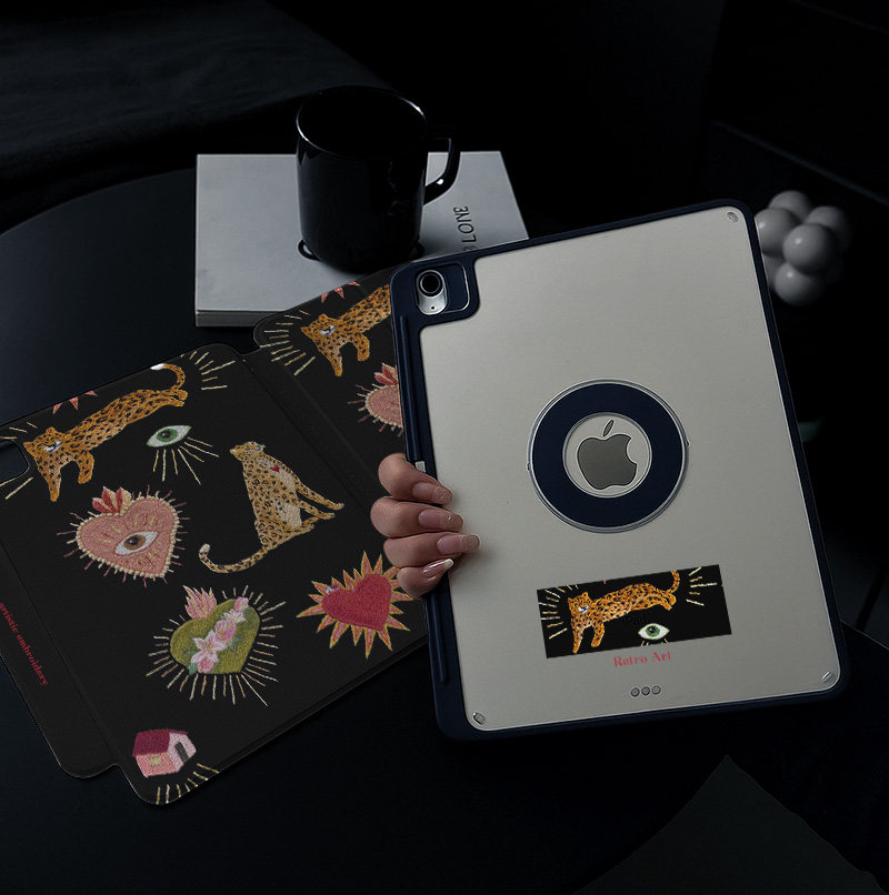 适用苹果ipad11代保护壳2025ipadair7平板保护套磁吸黑色豹子爱心图10代9可爱带8笔槽air6防摔pro11复古个性5,淘宝优惠券,粉丝福利购,淘宝优惠卷