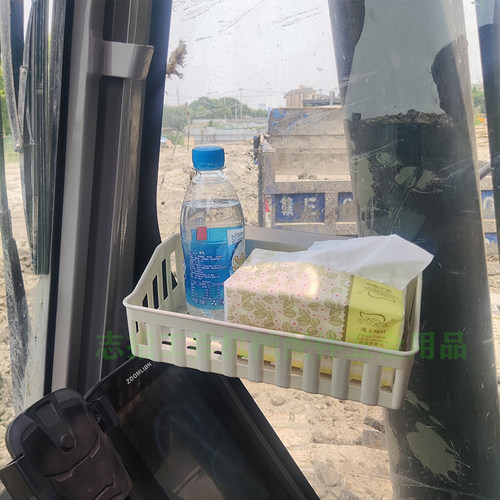 挖掘机吊车铲车装载机驾驶室收纳盒储物盒粘贴式免打孔车载置物盒 - 图1