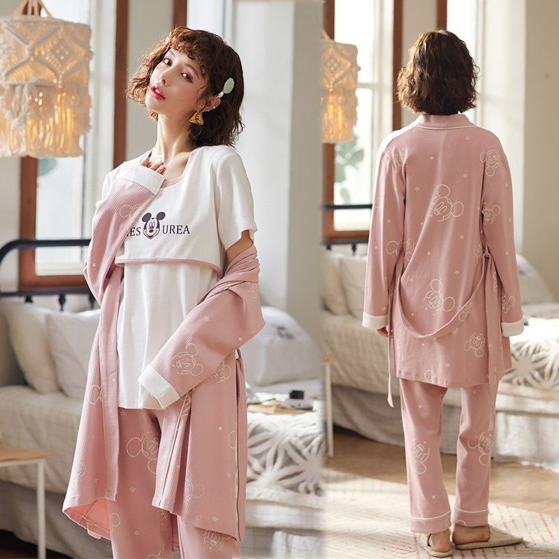 哺乳装三件套纯棉产后加大码10睡衣 米菲堡母婴家居服套装
