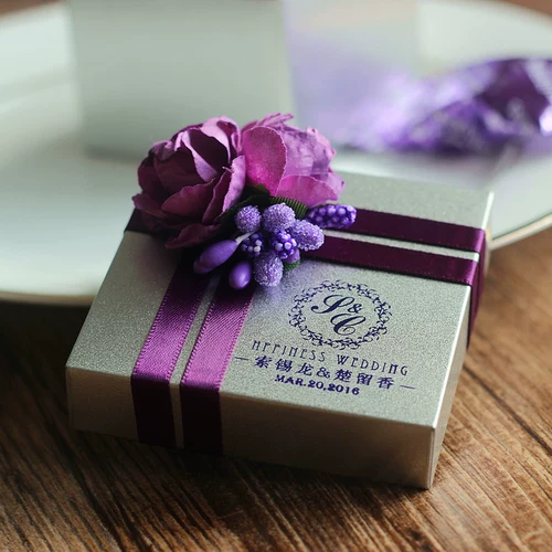 花半里 Свадебная свадебная коробка для свадебных поставки творческая фиолетовая квадратная понитическая железная ящик с железным ящиком