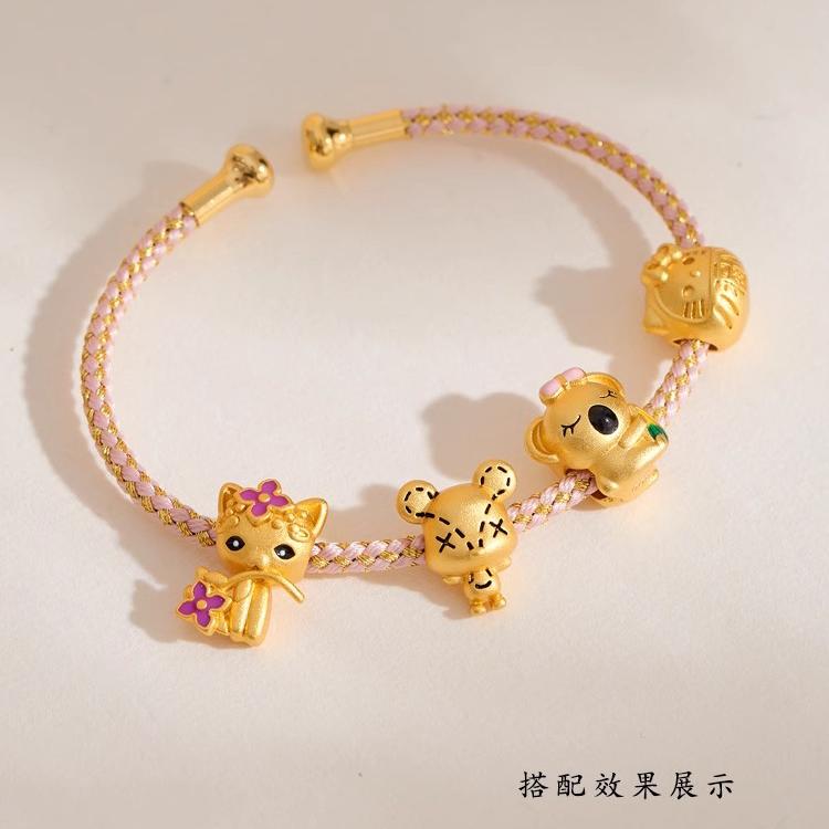 开口钢丝手绳可穿转运珠黄金配件本命年红绳手链女C型手环细手镯 - 图1