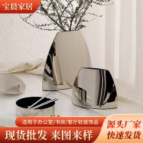 Modern minimalist creative stainless steel metal vase Bedroom Xuanguan Tea Room Office Book Room Home Swing