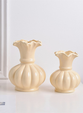 简约现代客厅手工插花装饰陶瓷花瓶家居装饰摆件白紫米黄色曲莲