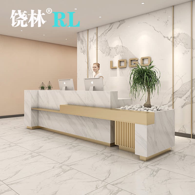 公司酒店轻奢创意简约大气前台桌接待台美容院吧台餐厅收银台柜台