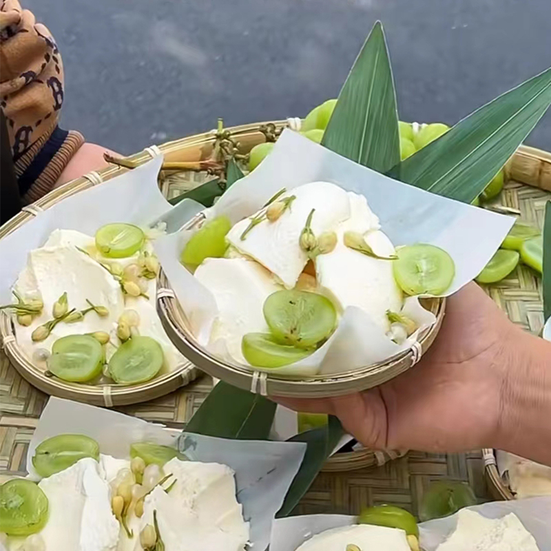 网红茉莉奶豆腐手提小竹篮手托垫纸奶冻樱花豆花烧烤火锅店小吃篮,淘宝优惠券,粉丝福利购,淘宝优惠卷