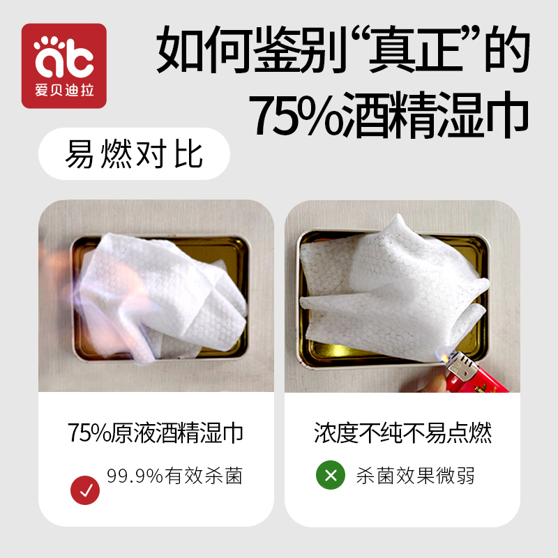 爱贝迪拉75度酒精消毒湿巾小包便携装学生专用儿童湿纸巾杀菌除菌 - 图0