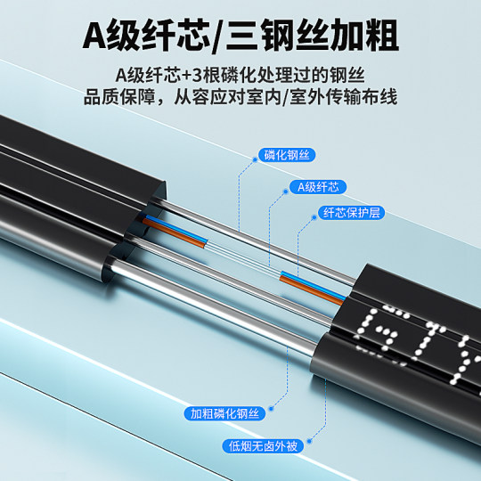 阿卡斯 SC光纤线皮线光纤跳线2芯室外双芯光缆光钎线成品延长线单模SC-SC家用室内预埋入户线50米100米200米