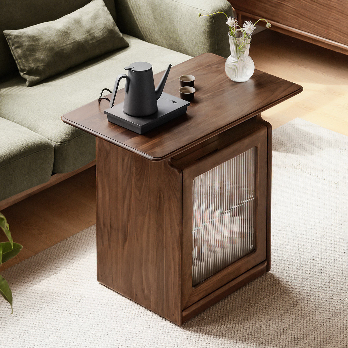 方迪移动茶桌全实木茶水柜边几黑胡桃木新中式家用泡茶台沙发边柜,淘宝优惠券,粉丝福利购,淘宝优惠卷