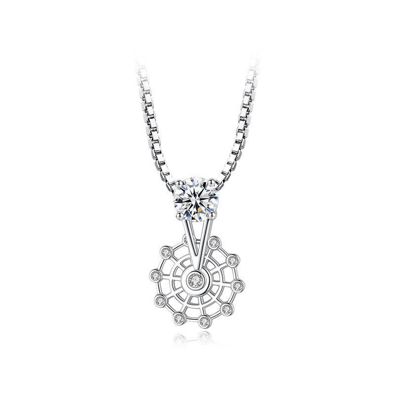 诗美洛女正品莫桑石摩天轮纯银项链 诗美洛项链