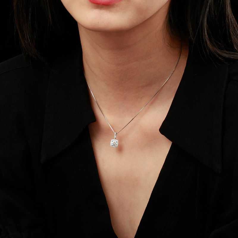 诗美洛正品莫桑石女方围女纯银项链 诗美洛项链