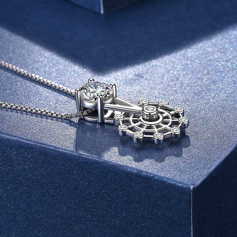 诗美洛女正品莫桑石摩天轮纯银项链 诗美洛项链