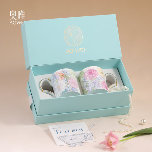 景德镇奥唯满庭芳陶瓷马克杯高颜值家用喝水杯特别好看的情侣杯子 - 图2