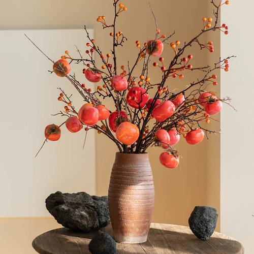 柿柿如意~高品质柿子摆件仿真花客厅玄关餐桌假花插花过新年装饰 - 图1
