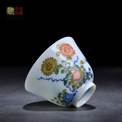 玖廷康熙十二花神杯景德镇仿古茶具手绘五彩功夫品茗杯主人杯单杯 - 图0