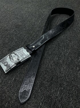 美式钞票金属重工雕花耐用腰带