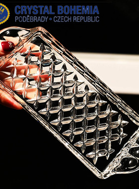 捷克BOHEMIA水晶带盖甜品盘摆件