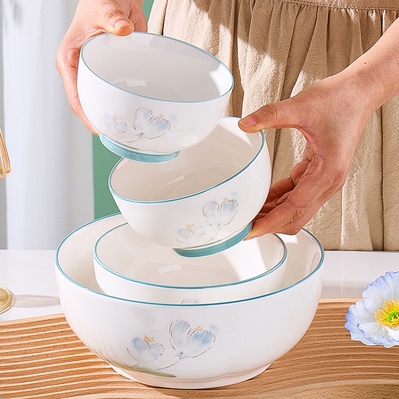 陶瓷碗家用10个吃饭碗套装简约清新餐具加厚面碗2025新款碗碟套装,淘宝优惠券,粉丝福利购,淘宝优惠卷