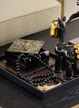 法式复古风古典黑金色装饰盒方形收纳盒摆件入户玄关柜储物盒陈列