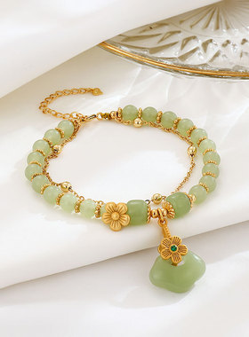 【好运】如意手链碧青玉饰品和田